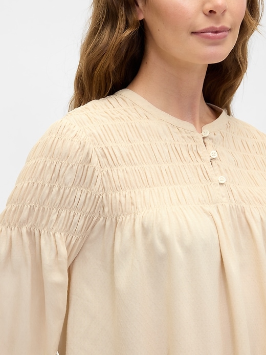 Image number 4 showing, Relaxed Smocked Balloon-Sleeve Top