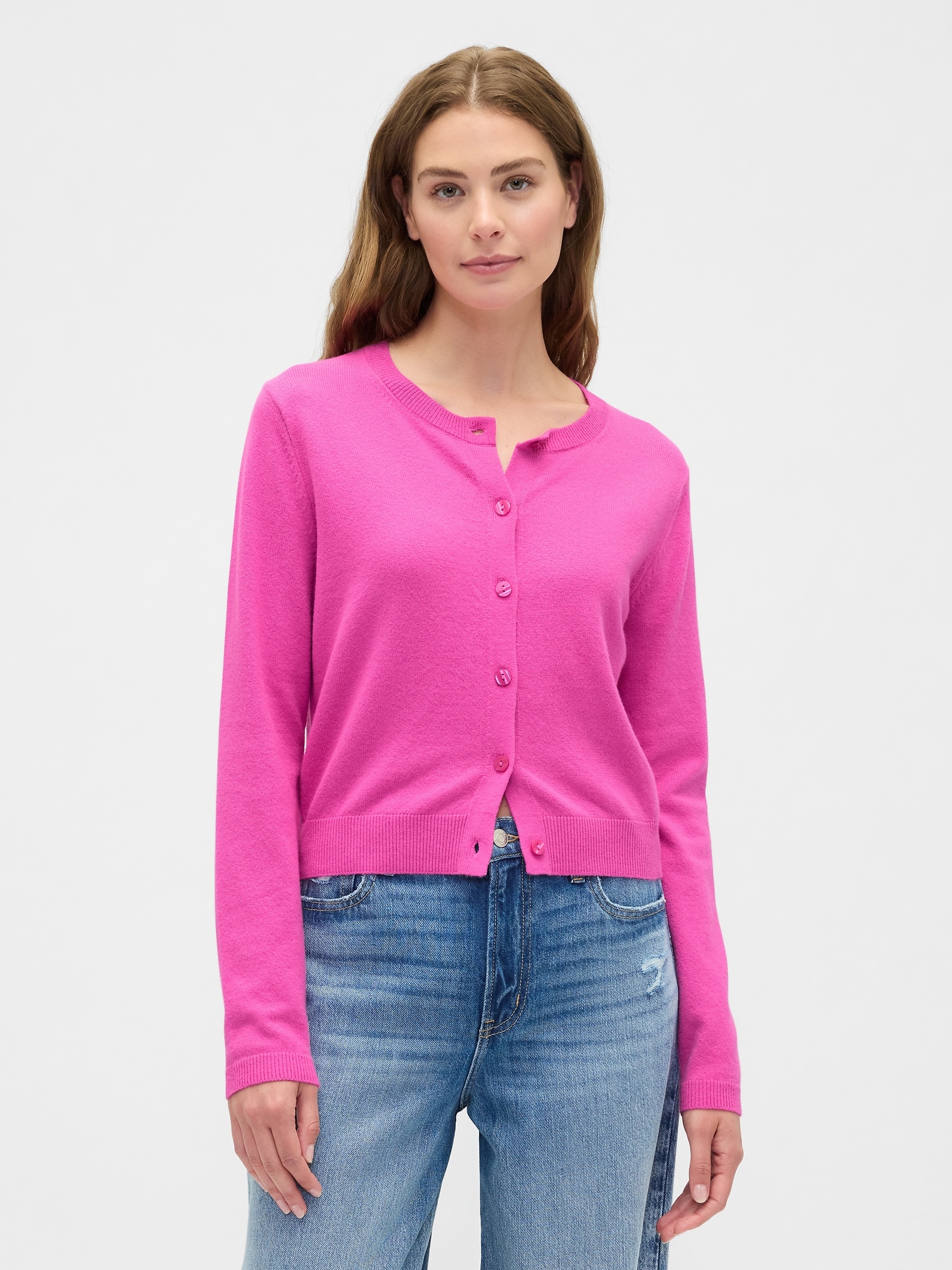 Cashsoft Crewneck Cardigan - Phoebe Pink