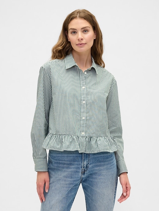 Image number 1 showing, Relaxed Cropped Poplin Peplum Shirt