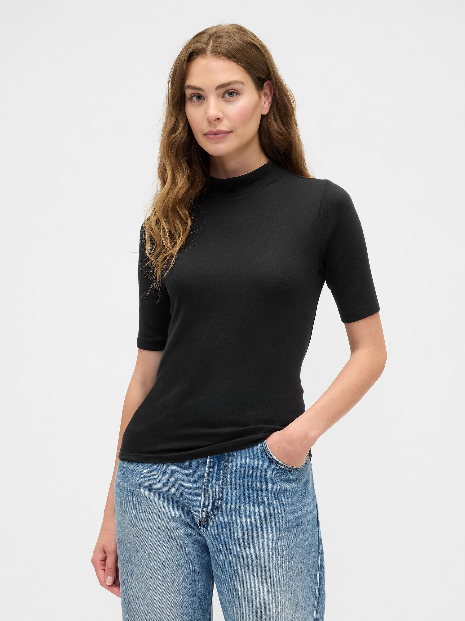 Modern Ribbed Mockneck T-Shirt - Black