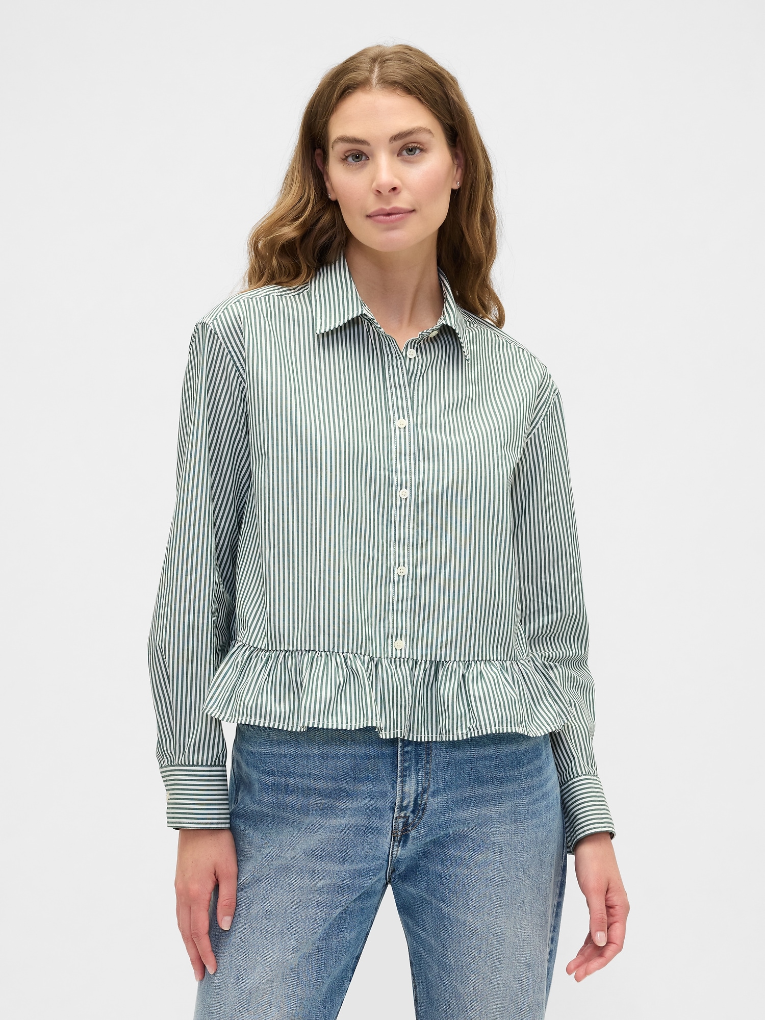 Relaxed Cropped Poplin Peplum Shirt