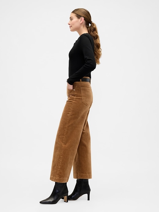 Image number 3 showing, High Rise Wide-Leg Crop Corduroy Pants