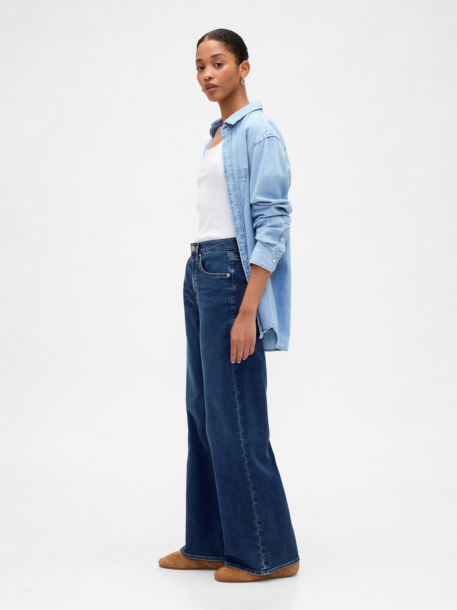 Gap Factory High Rise Wide-leg Sweatpant Jeans In Blue