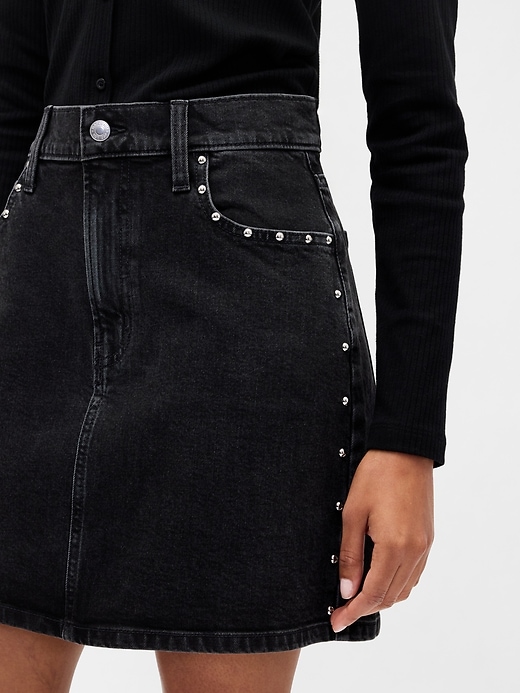 Image number 4 showing, High Rise Studded Denim Mini Skirt