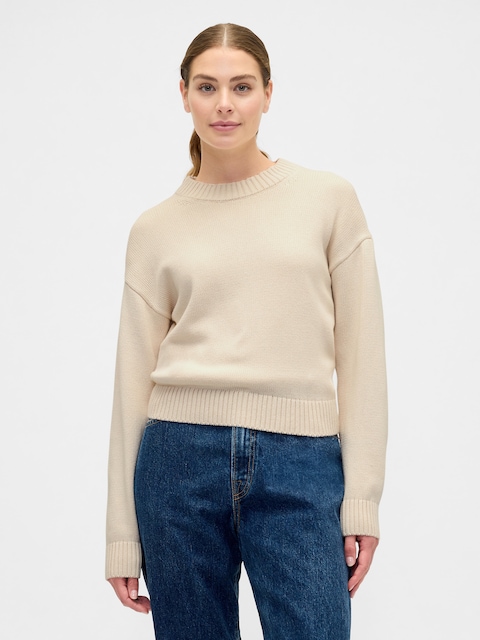 Relaxed Cropped Crewneck Sweater