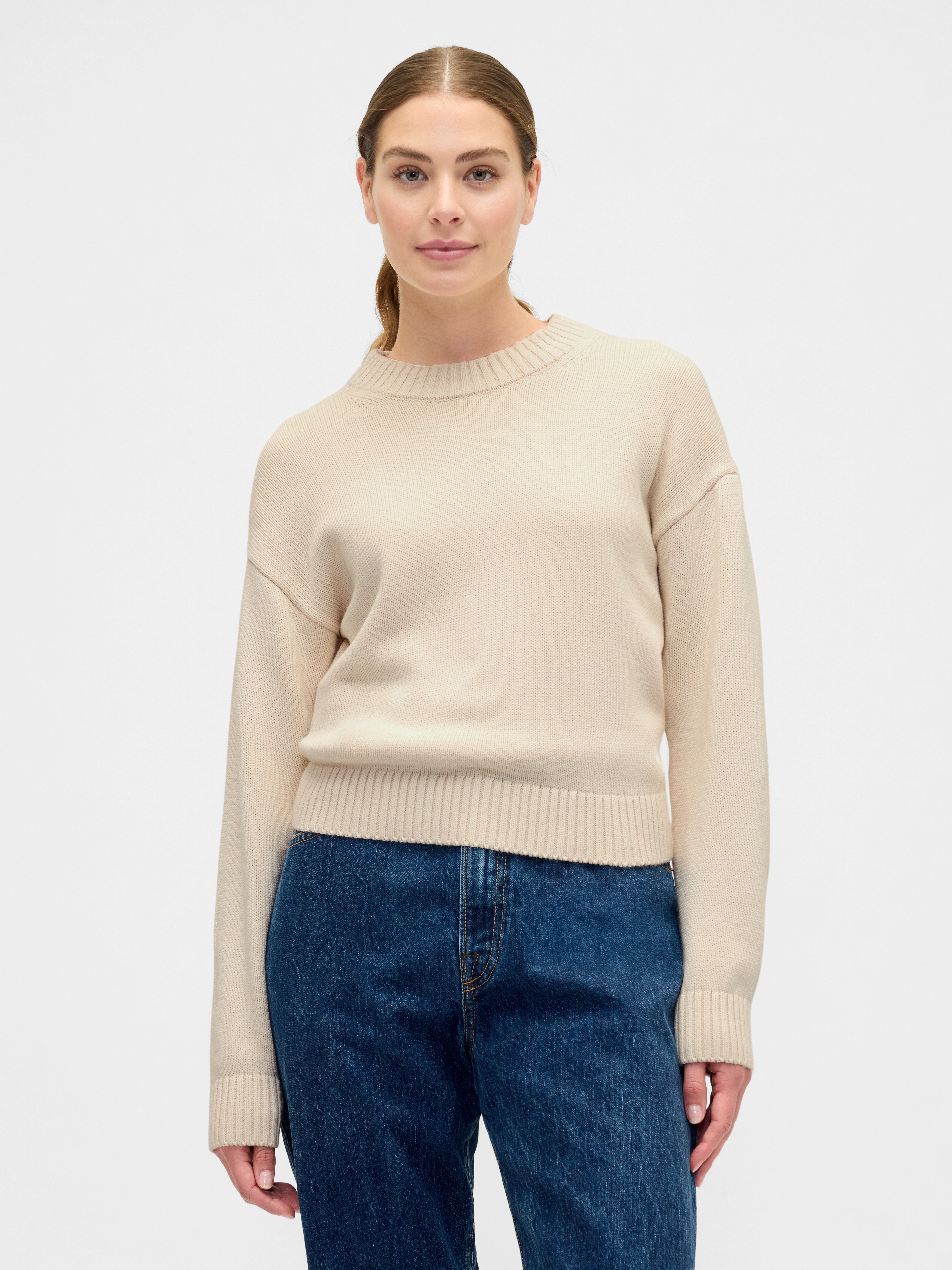 Relaxed Cropped Crewneck Sweater