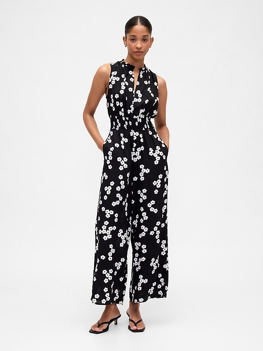 Image number 1 showing, Smocked Wide-Leg V-Neck Jumpsuit