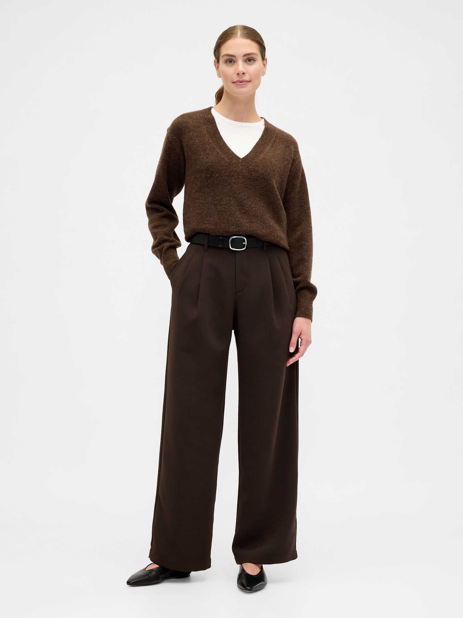 Easy Crepe Trousers - Brown