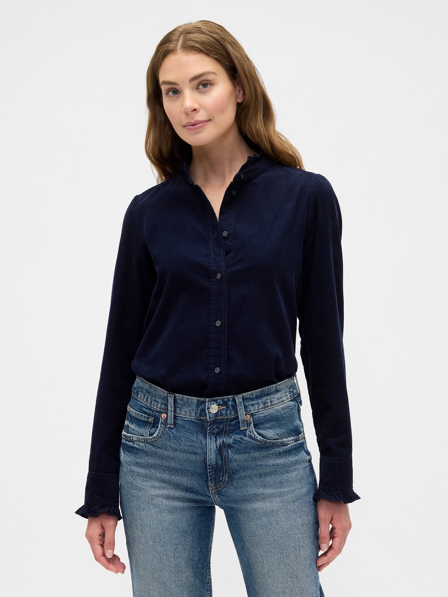 Corduroy Ruffle Shirt - Navy Uniform
