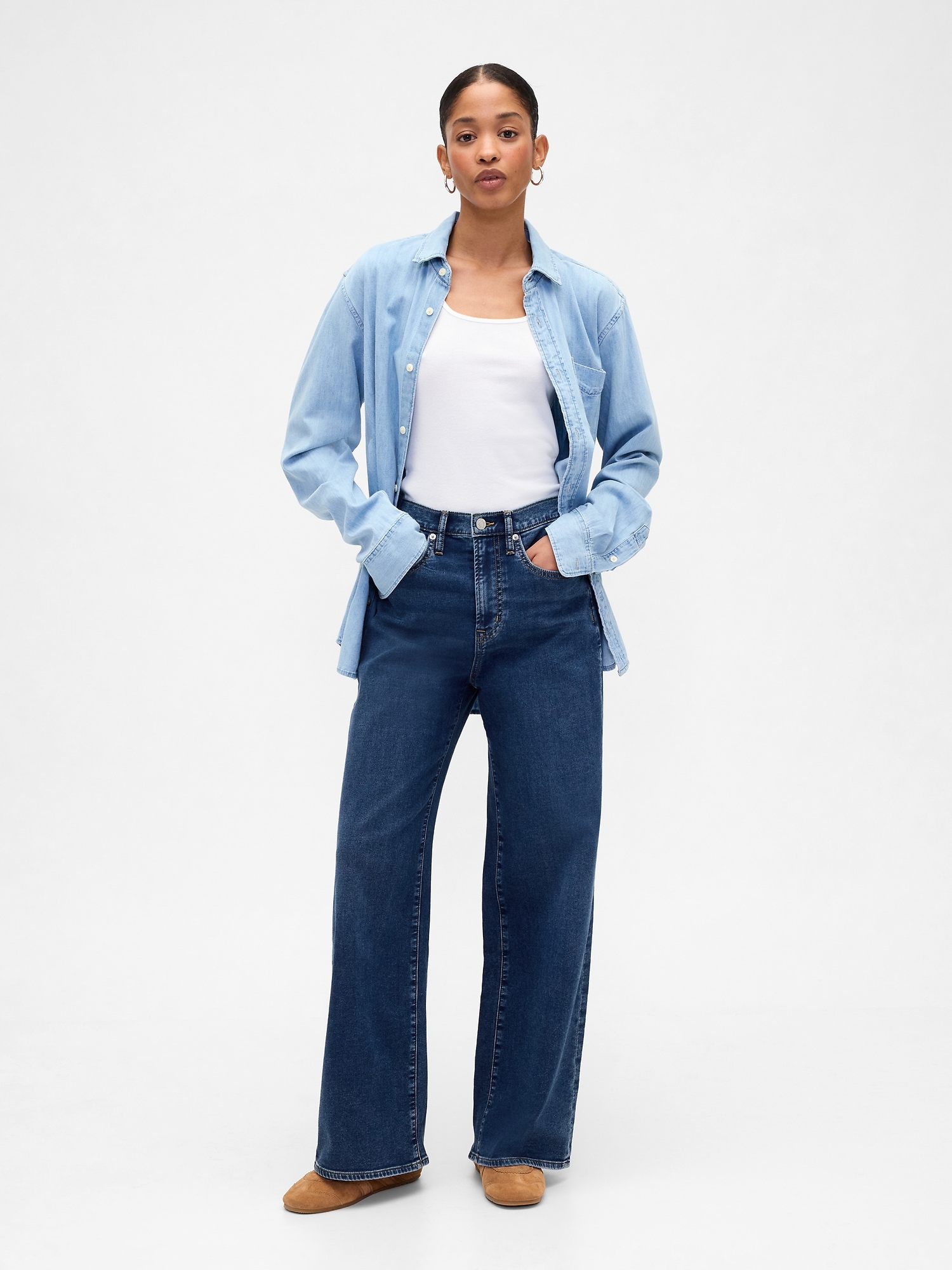 High Rise Wide-Leg Sweatpant Jeans - Dark Wash