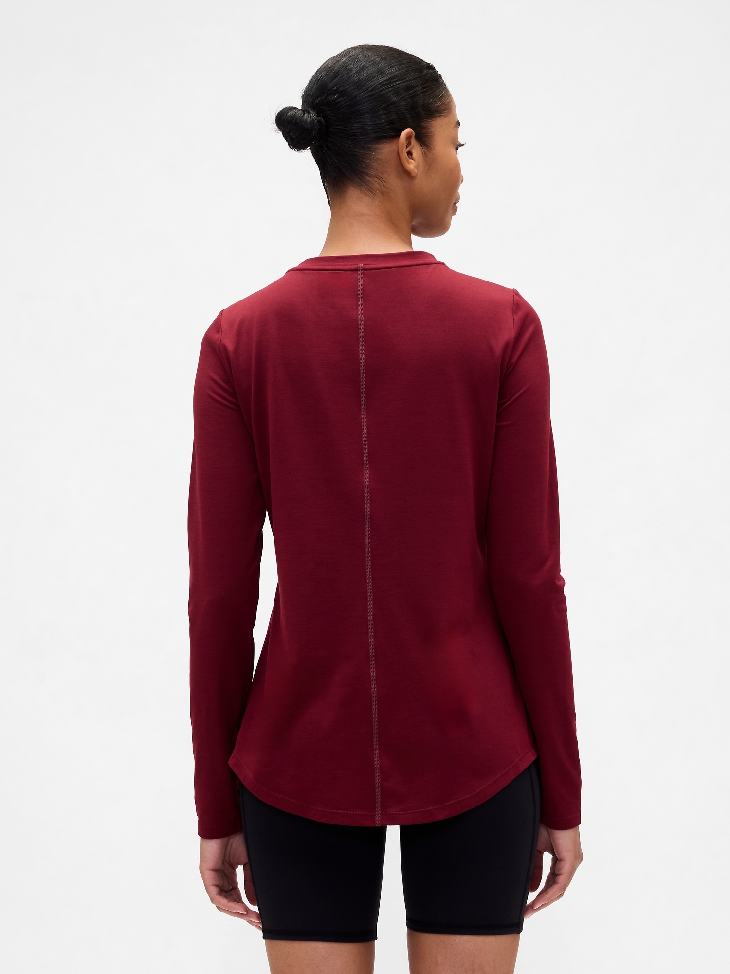 Gap Factory Gapfit Brushed Jersey Curved-hem T-shirt In Burgundy
