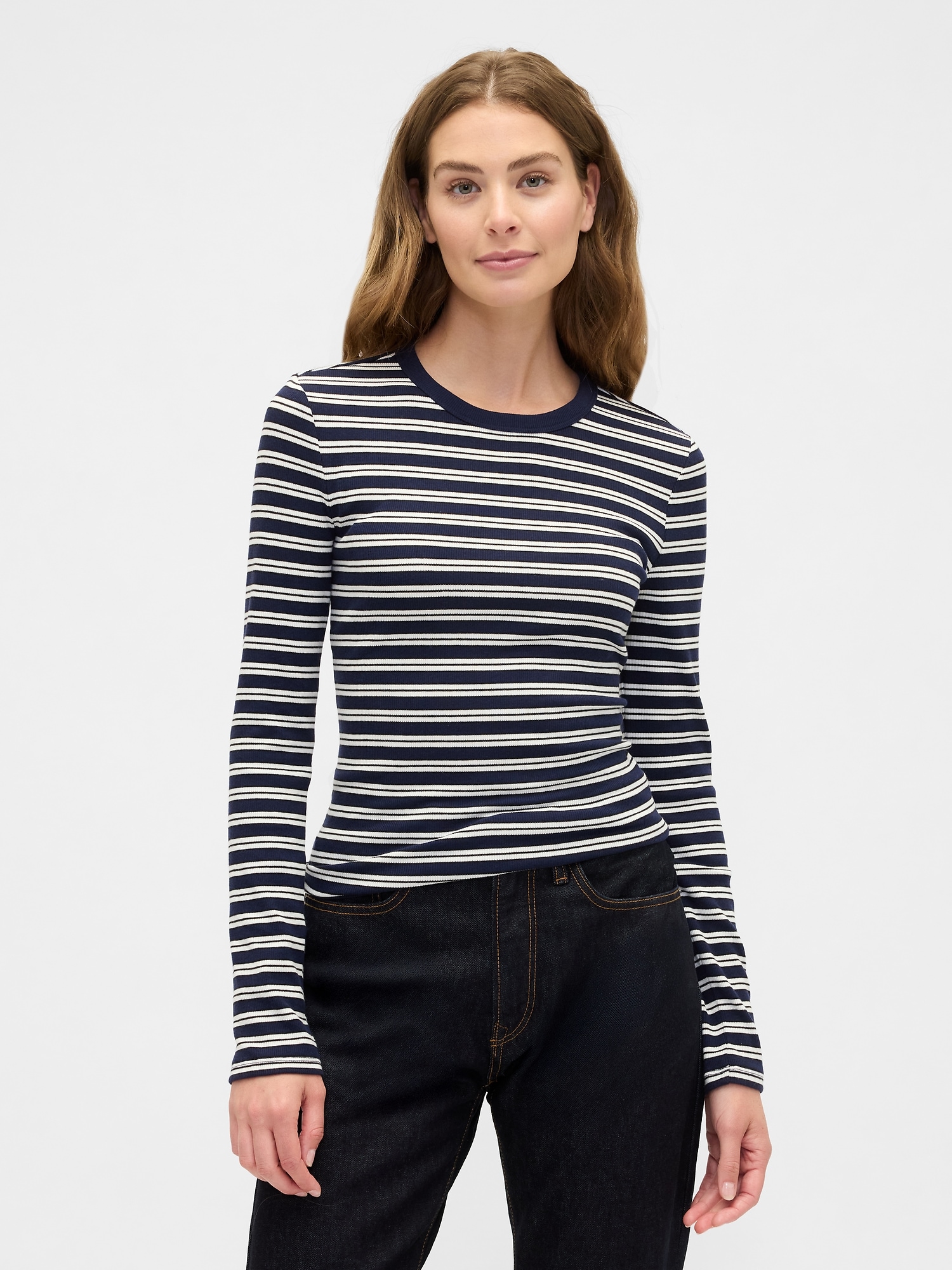 Essential Ribbed Crewneck T-Shirt - Navy Uniform Stripe