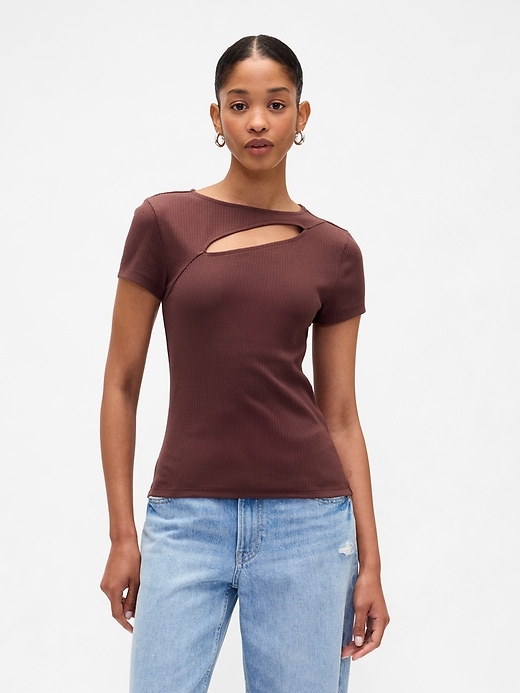 Image number 1 showing, Ribbed Crewneck Cutout Top