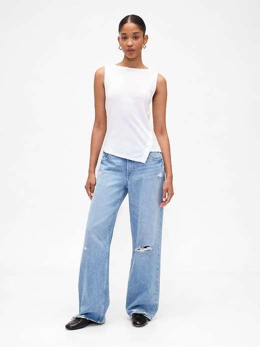 Image number 3 showing, Asymmetrical Boatneck Button Top