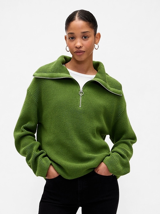 Image number 1 showing, Relaxed Ribbed Quarter-Zip Cardigan
