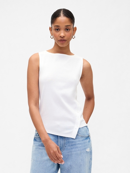 Image number 1 showing, Asymmetrical Boatneck Button Top