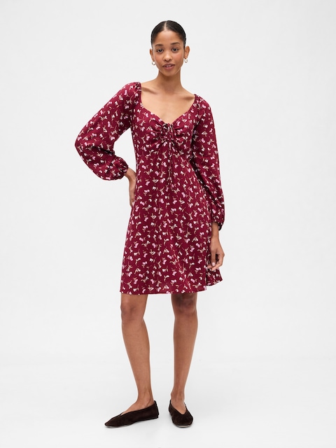 Smocked Print Mini Dress