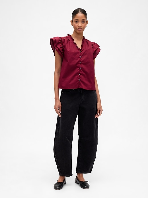 Image number 3 showing, Relaxed Poplin Flutter Sleeve Top