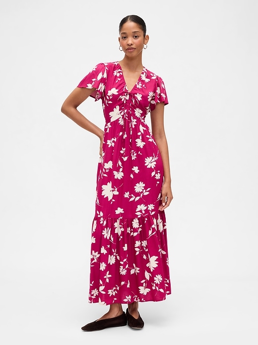 Image number 1 showing, Ruched V-Neck Maxi Dress