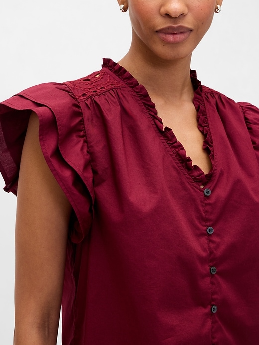 Image number 4 showing, Relaxed Poplin Flutter Sleeve Top