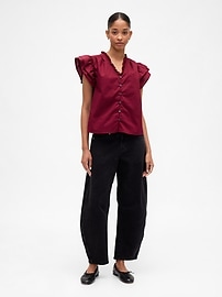 Relaxed Poplin Flutter Sleeve Top