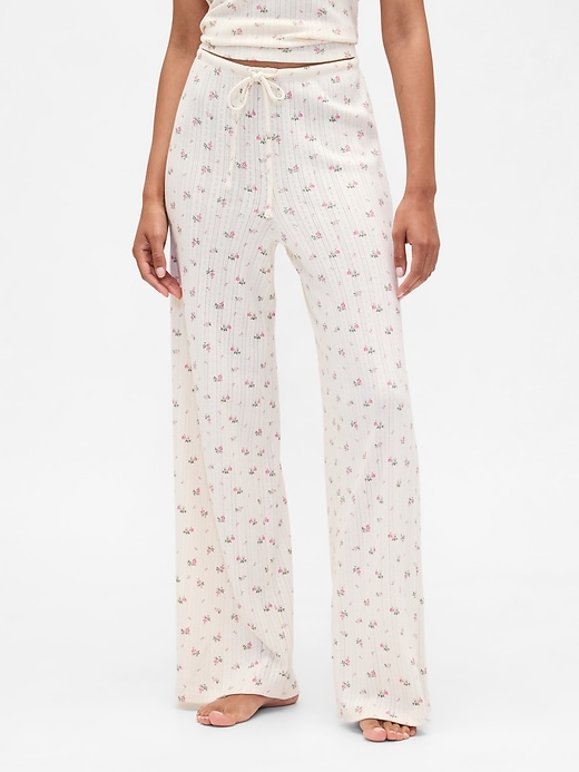 Image number 3 showing, Relaxed Pointelle Wide-Leg PJ Pants