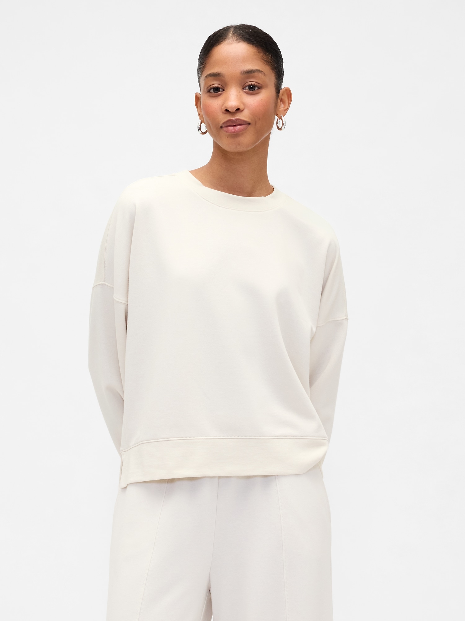 Oversized Balloon Sleeve Crewneck Sweatshirt - Beige