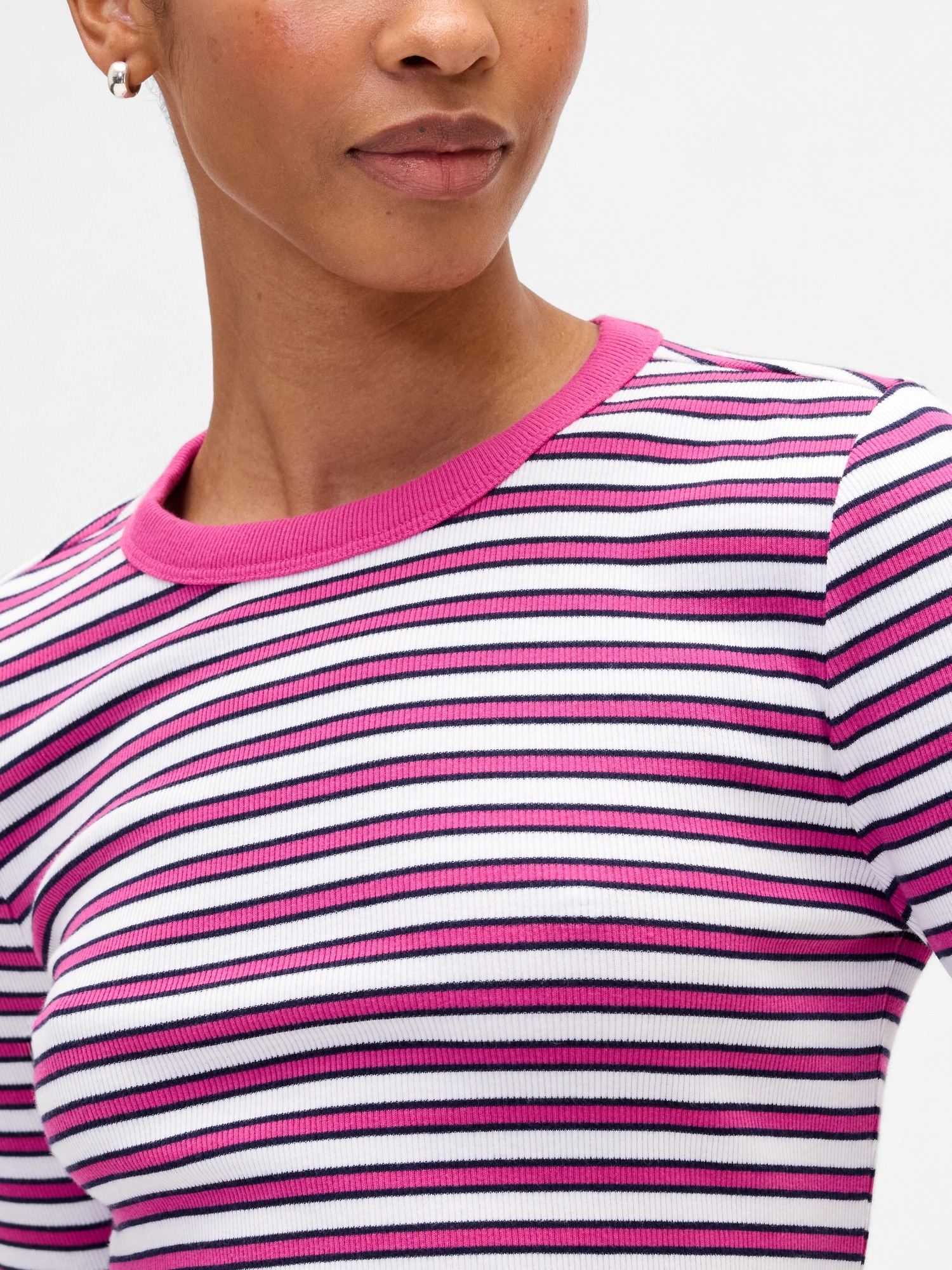Gap Factory Ribbed Stripe Crewneck T-shirt In Pink