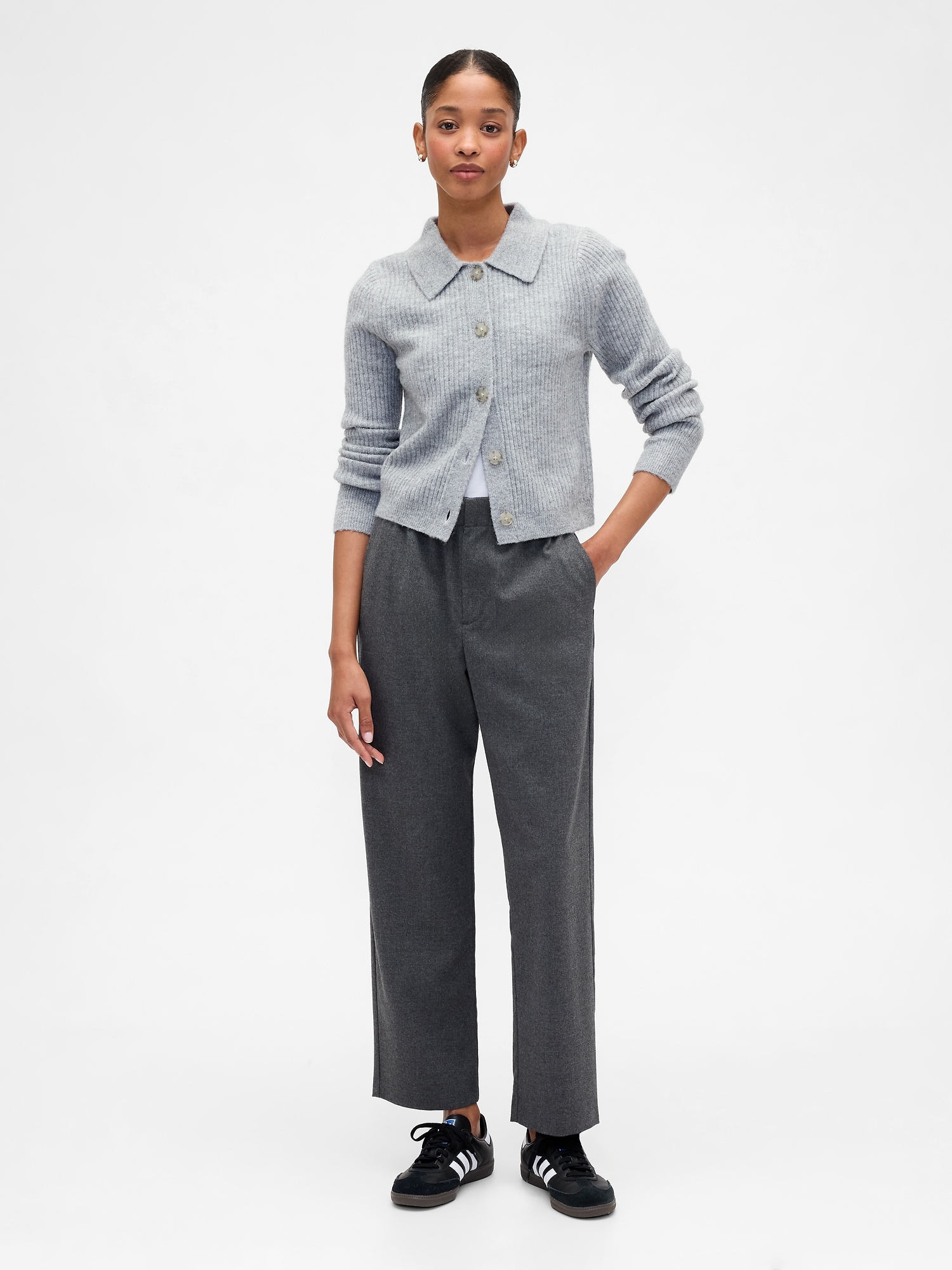 Recycled High Rise Straight-Leg Pants - Dark Grey Heather