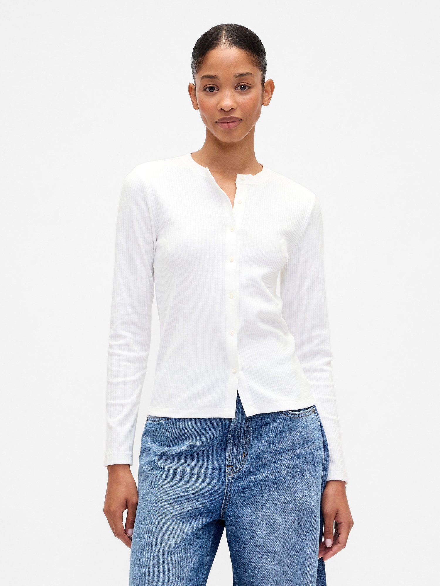 Ribbed Button-Up Top - New Off White