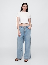High Rise Pull-On Stripe Wide-Leg Jeans