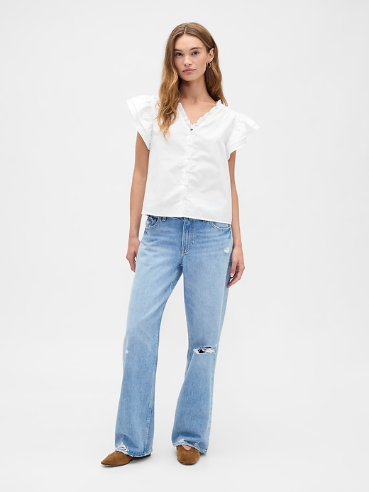 Image number 3 showing, Relaxed Poplin Flutter Sleeve Top