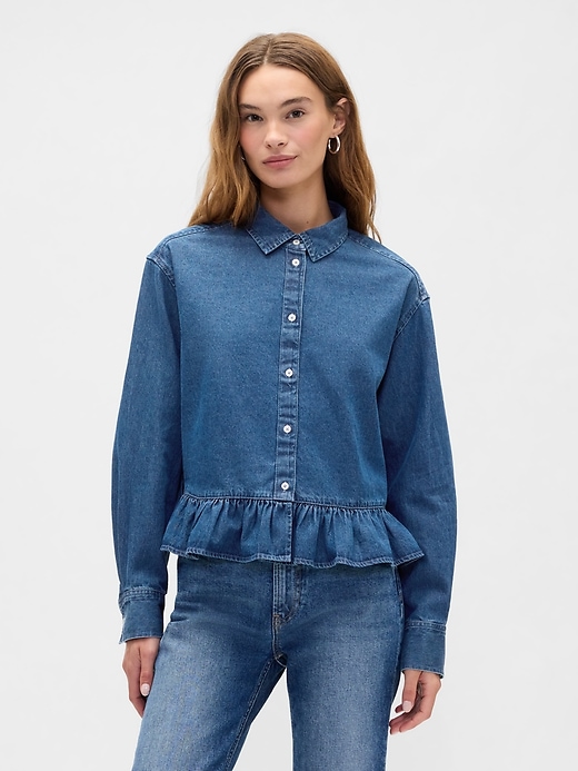 Image number 1 showing, Relaxed Cropped Poplin Peplum Shirt