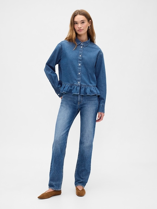 Image number 3 showing, Relaxed Cropped Poplin Peplum Shirt