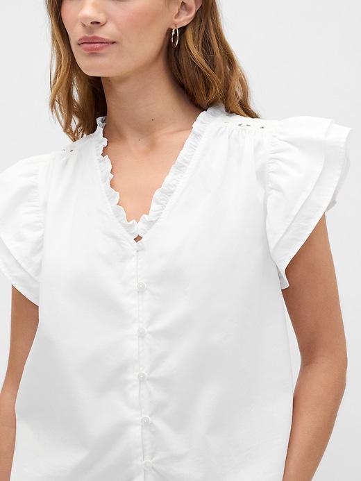 Image number 4 showing, Relaxed Poplin Flutter Sleeve Top