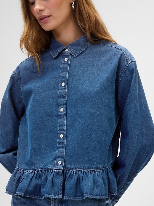 Image number 4 showing, Relaxed Cropped Poplin Peplum Shirt