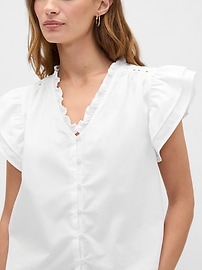 Relaxed Poplin Flutter Sleeve Top