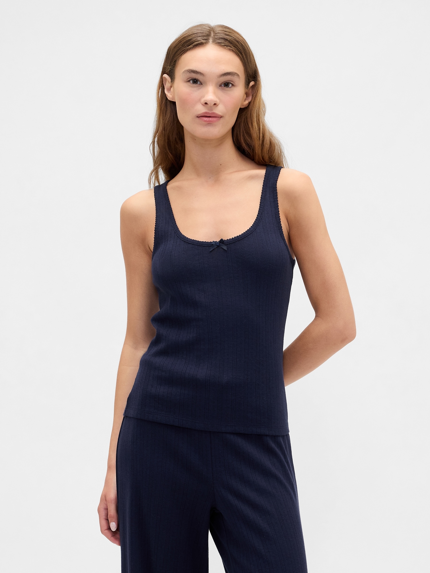 Pointelle Scoopneck PJ Tank Top - Navy Uniform