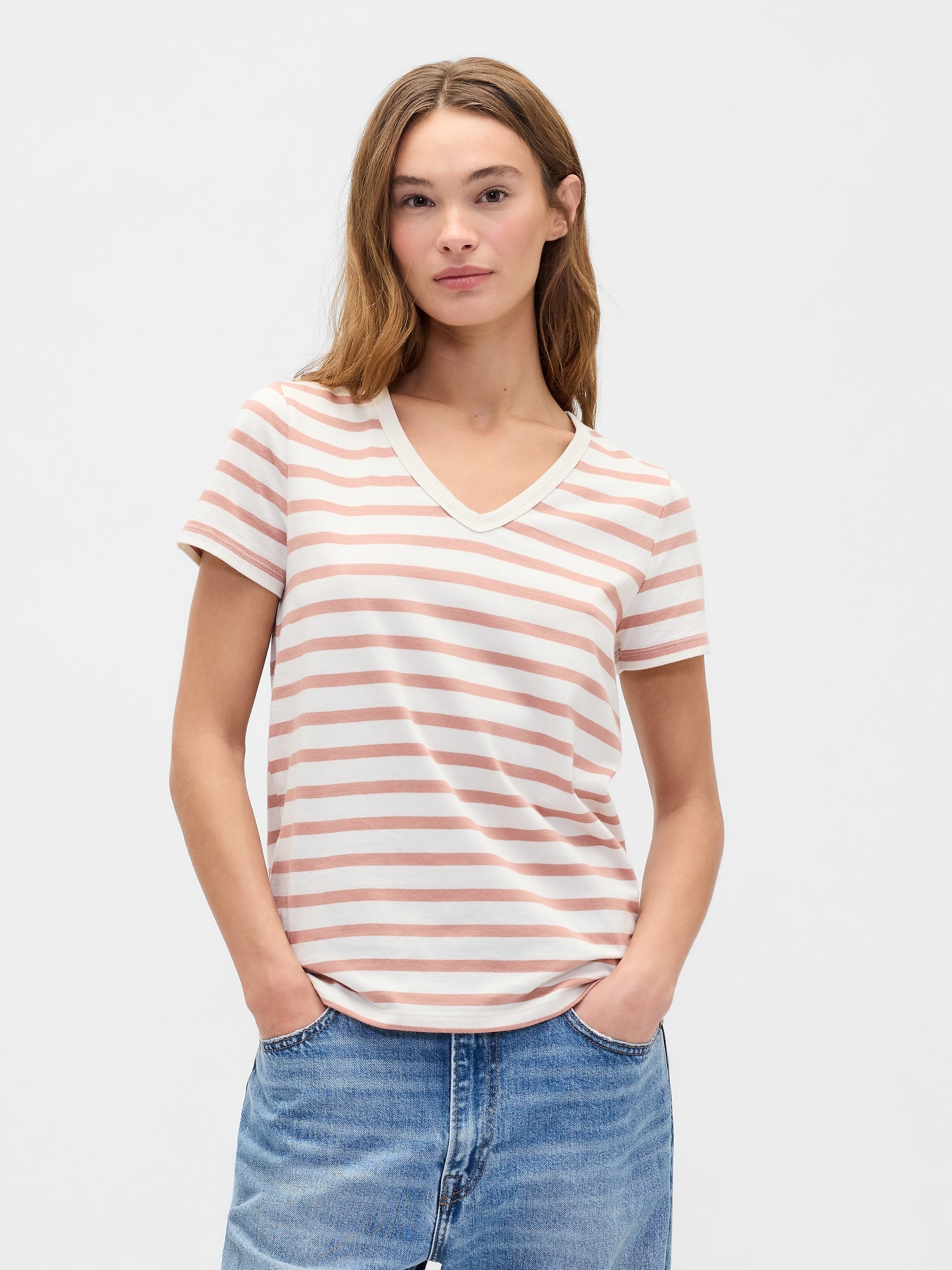 Favorite Stripe V-Neck T-Shirt - Beige Stripe