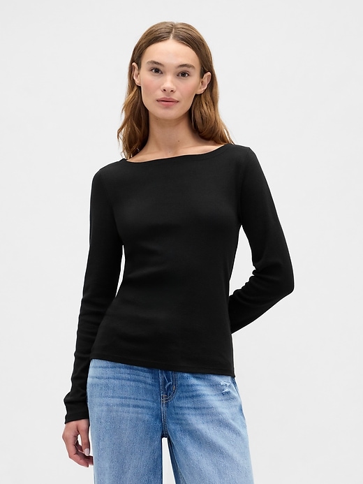 Image number 1 showing, Modern Ribbed Boatneck T-Shirt
