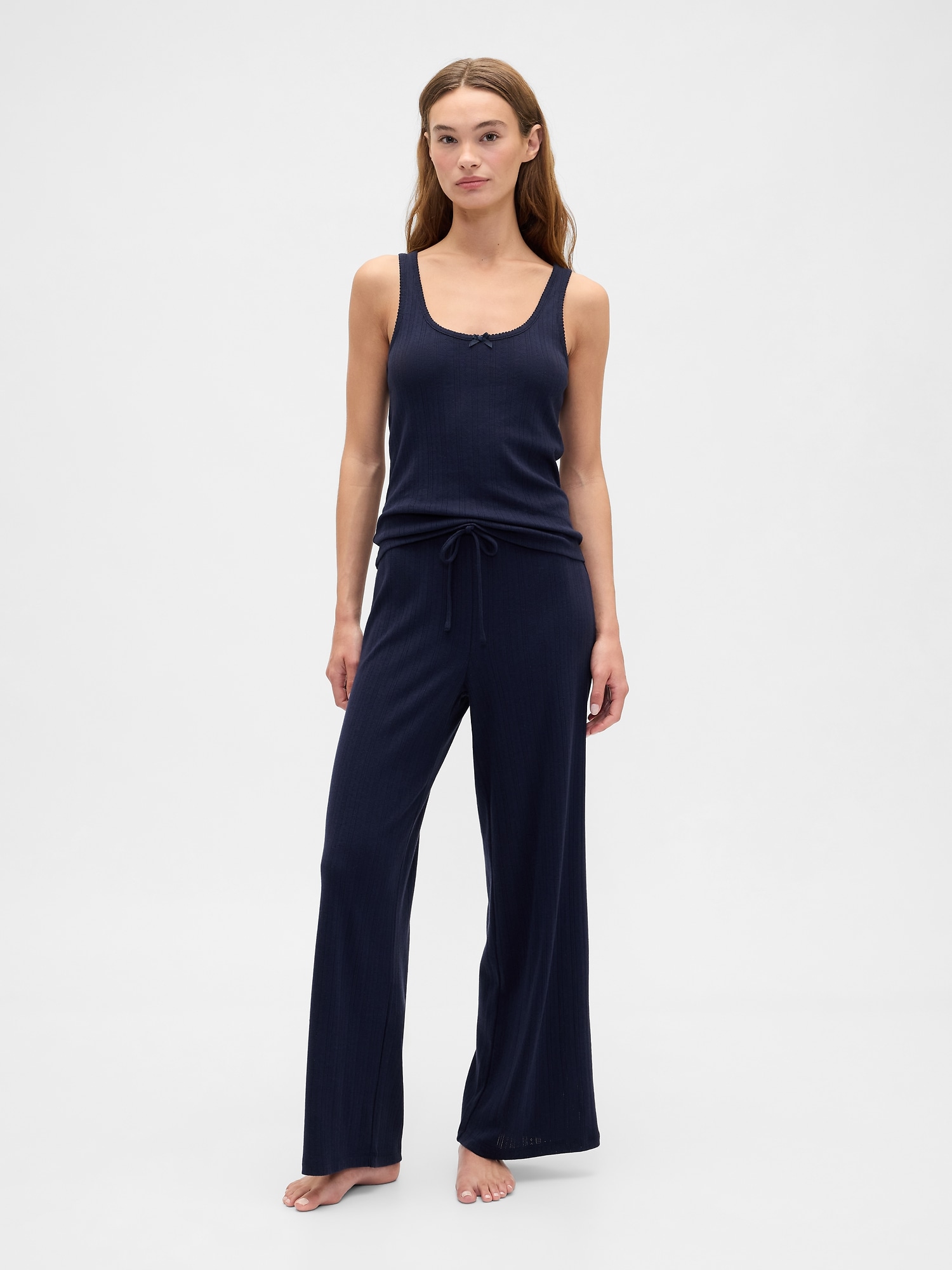 Relaxed Pointelle Wide-Leg PJ Pants - Blue