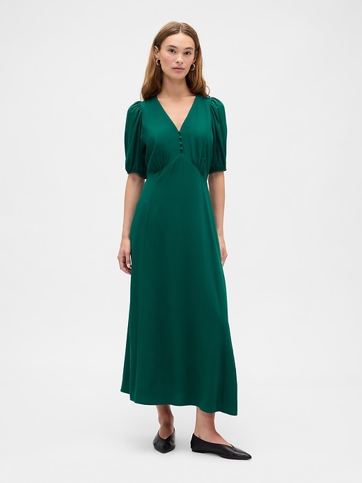 Image number 1 showing, Puff Sleeve V-Neck Maxi Dress