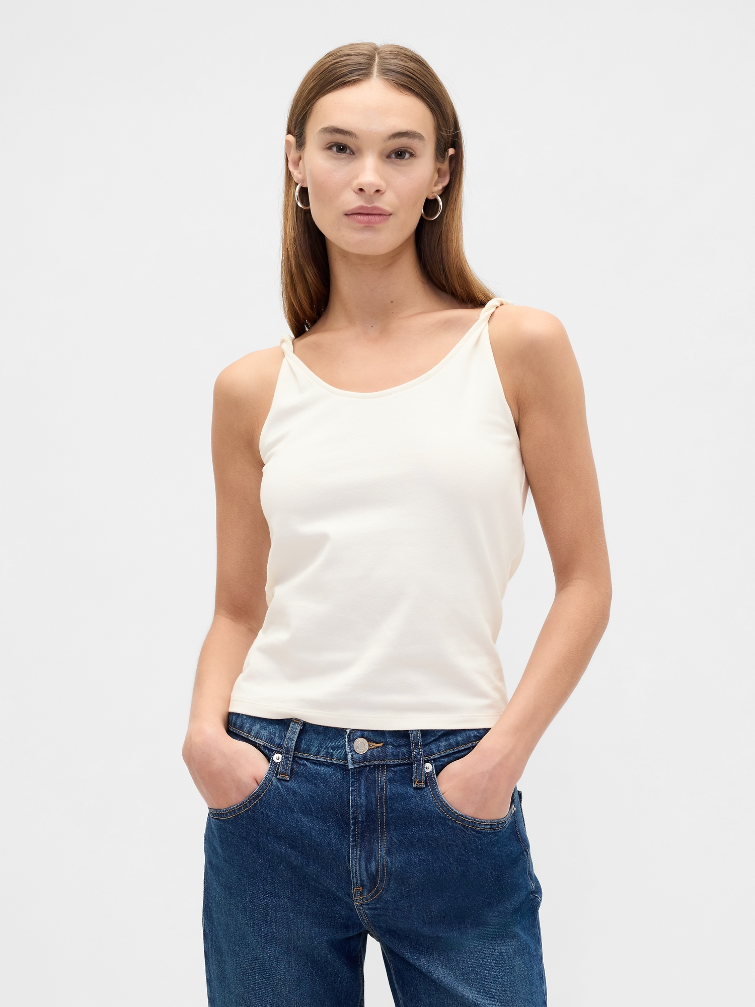 Stretch Jersey Twist Tank Top - Beige
