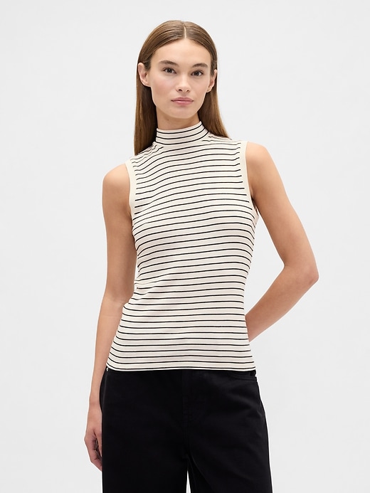 Image number 1 showing, Modern Ribbed Stripe Mockneck Tank Top