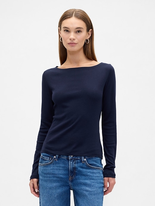 Image number 1 showing, Modern Ribbed Boatneck T-Shirt