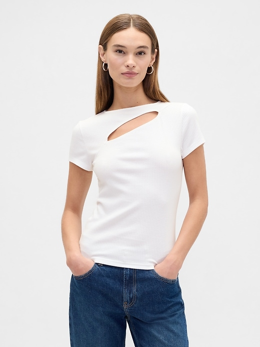Image number 1 showing, Ribbed Crewneck Cutout Top