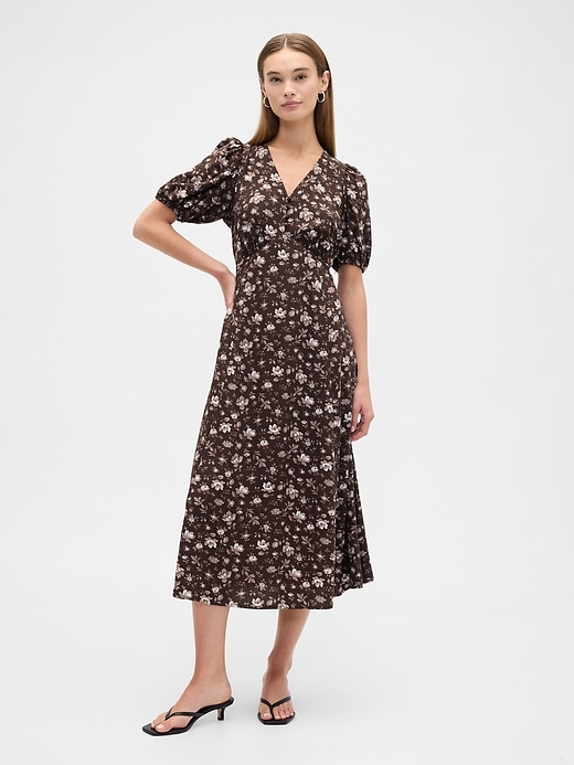 Image number 1 showing, Puff Sleeve V-Neck Maxi Dress
