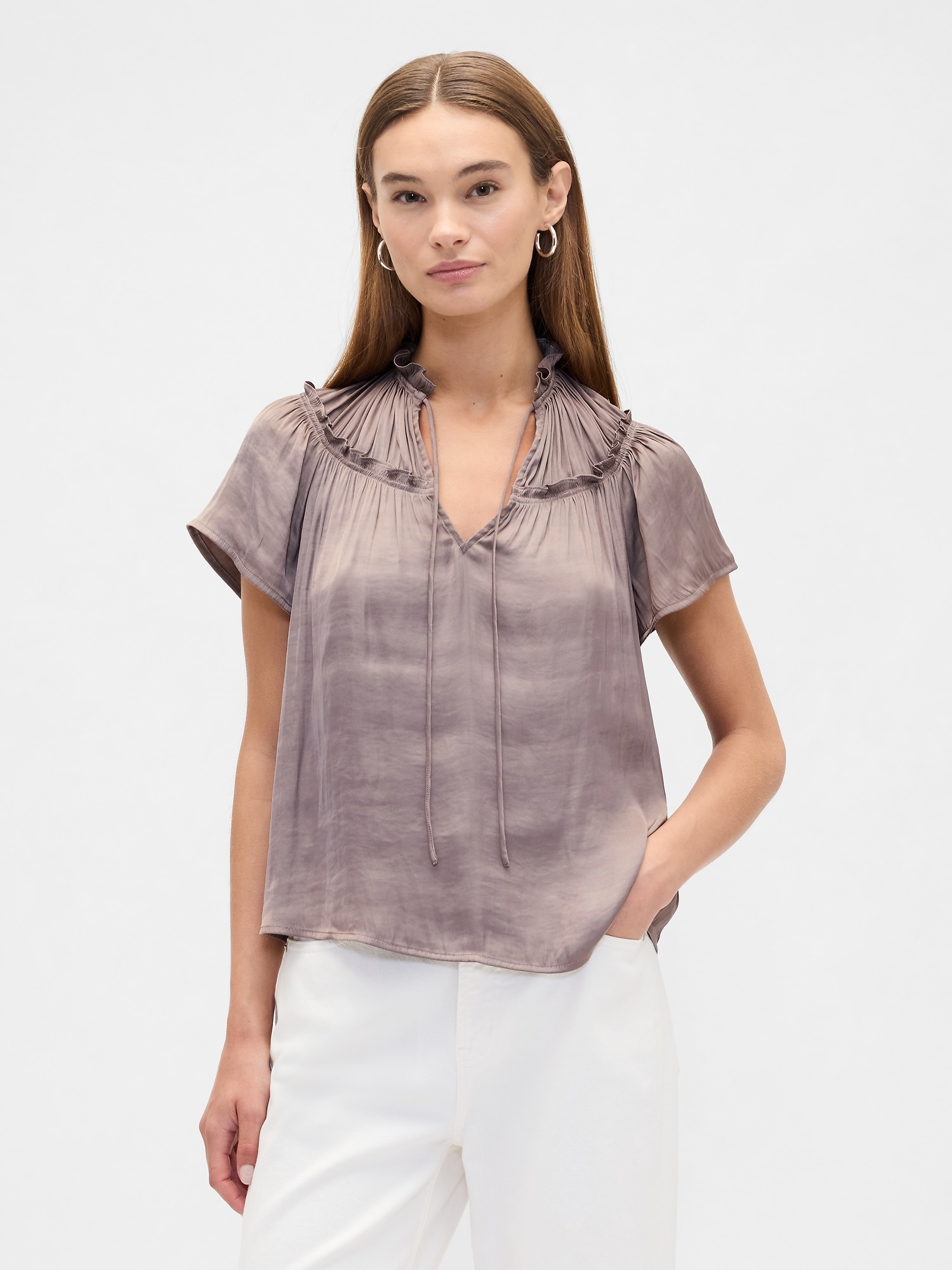100% Recycled Relaxed Splitneck Top - Medium Cool Brown