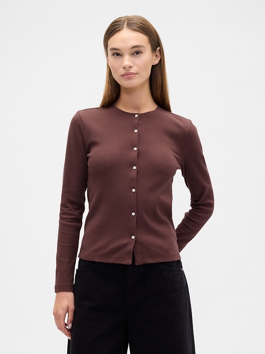 Image number 1 showing, Ribbed Button-Up Top