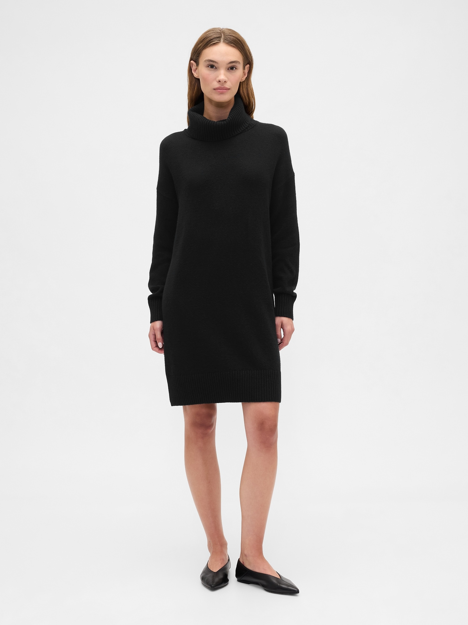 CashSoft Relaxed Turtleneck Sweater Mini Dress - Black